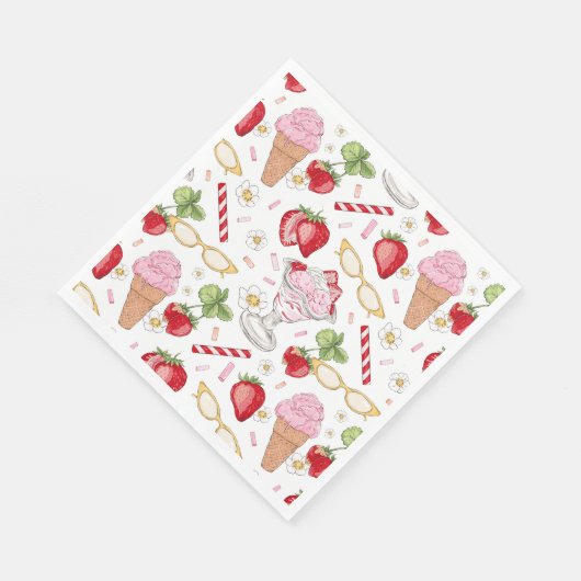 Strawberry Sundae Pattern Serviette (Ecke)