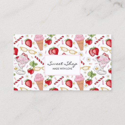Strawberry Sundae Pattern Visitenkarte (Vorderseite)