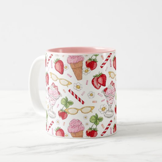 Strawberry Sundae Pattern Zweifarbige Tasse (Vorderseite Links)