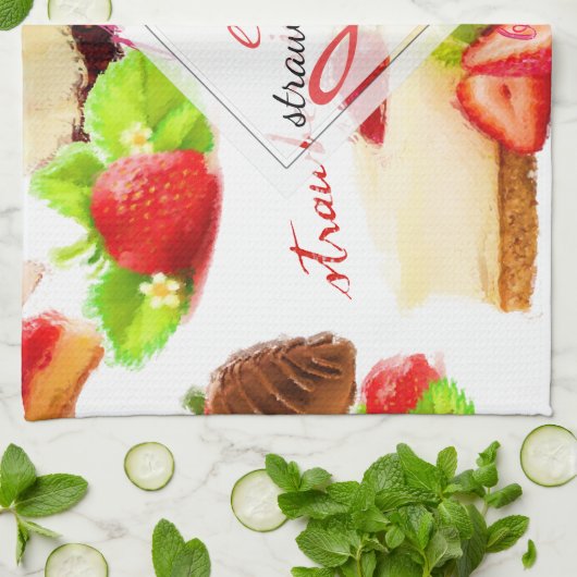 Strawberry-Süßigkeiten Liebe Monogramm Küchentuch (Gefaltet)