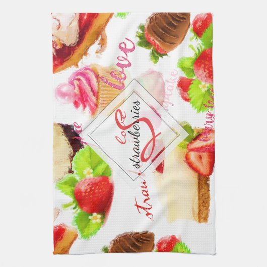 Strawberry-Süßigkeiten Liebe Monogramm Küchentuch (Vertikal)