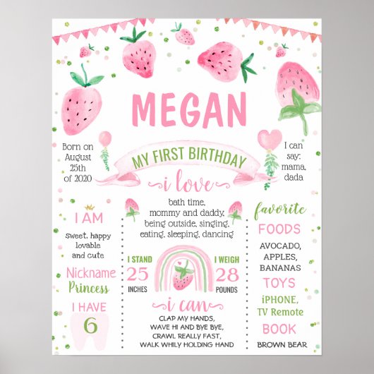 Strawberry Sweet a Birthday Meilenstein Poster (Vorne)