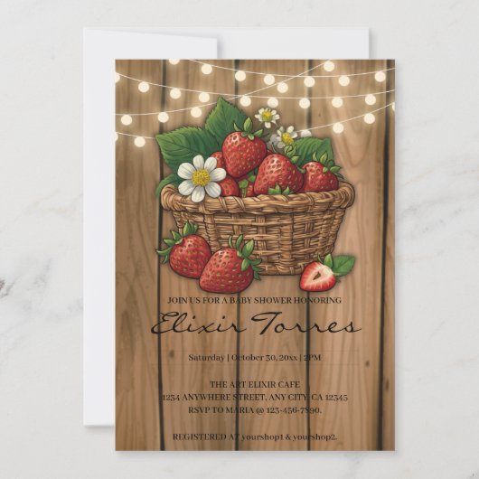 Strawberry Sweet Basket Baby Dusche Einladung (Vorderseite)