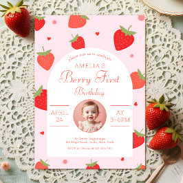 Strawberry Sweet Berry First Birthday Party Foto Einladung
