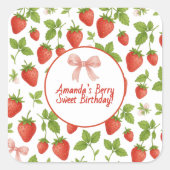 Strawberry Sweet Birthday Party - Square Sticker (Vorderseite)