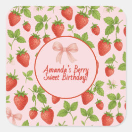 Strawberry Sweet Birthday Party - Square Sticker