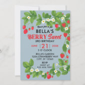 Strawberry Sweet Birthday (Red & Blue) Einladung (Vorderseite)