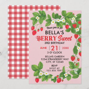 Strawberry Sweet Birthday (Red & Pink) Einladung