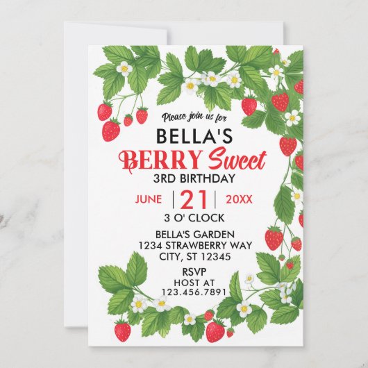 Strawberry Sweet Birthday (Red & White) Einladung (Vorderseite)