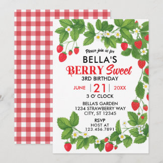 Strawberry Sweet Birthday (Red & White) Einladung