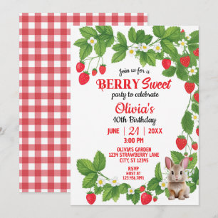 Strawberry Sweet Bunny Birthday (Rot & Weiß) Einladung