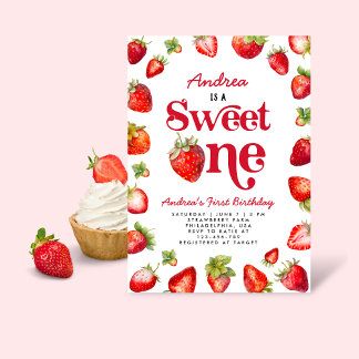 Strawberry Sweet Ein erster Geburtstag für Mädchen Einladung