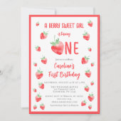 Strawberry Sweet First Birthday Einladung (Vorderseite)