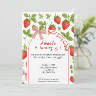 Strawberry Sweet Kindergeburtstag Einladung   Pink