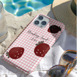Strawberry Sweet Love – Minimal Berry Trio on Red  iPhone 16 Pro Hülle