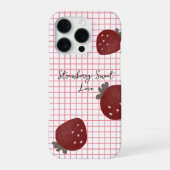 Strawberry Sweet Love – Minimal Berry Trio on Red iPhone Hülle (Rückseite)