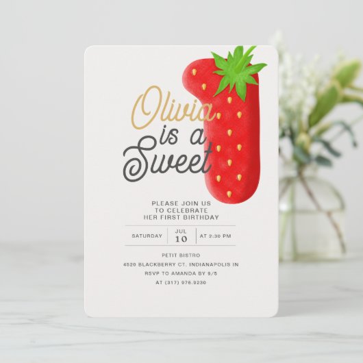 Strawberry Sweet One Einladung (Stehend Vorderseite)