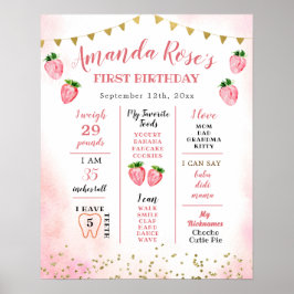 Strawberry Sweet One First Birthday Sign Poster