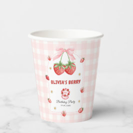 Strawberry Sweet Pink Gingham Baby Girl Birthday Pappbecher