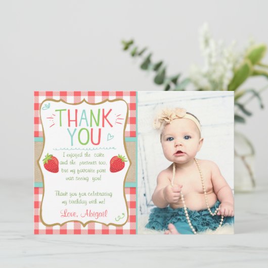 Strawberry Sweet Sommer Geburtstag Danke Karte (Stehend Vorderseite)