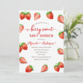 Strawberry Sweet Watercolor Babydusche Einladung (Stehend Vorderseite)