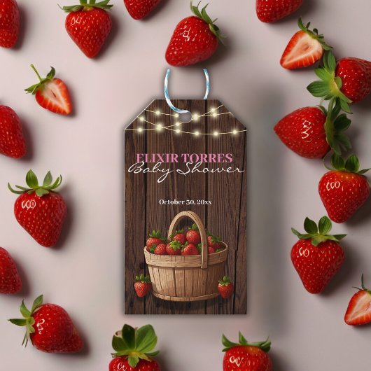 Strawberry Sweet Wood Basket Baby Dusche Geschenkanhänger