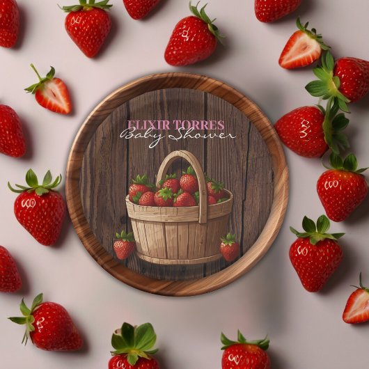 Strawberry Sweet Wood Basket Baby Dusche Pappteller