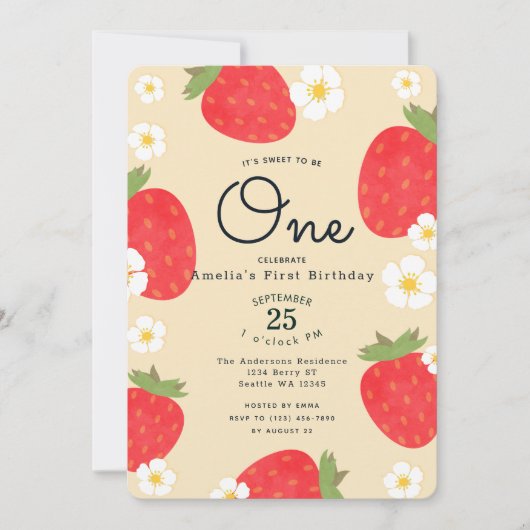 Strawberry Sweet zu einer Einladung zum 1. Geburts (Vorderseite)