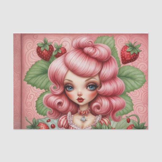 Strawberry Sweetheart Rosa Süsse Decoupage Seidenpapier (Vorderseite)