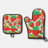 Strawberry Swirl Muster Ofenhandschuh & Topflappen-Set (Vorderseite)