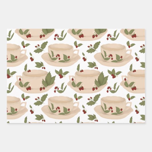 Strawberry Teacup Gift Wrap Geschenkpapier Set (Vorderseite)