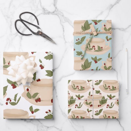 Strawberry Teacup Gift Wrap Geschenkpapier Set (Vorderseite)