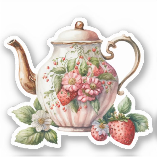 Strawberry Teapot Aufkleber (Vorderseite)