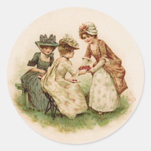 Strawberry Tee Antique Round Sticker (Vorderseite)