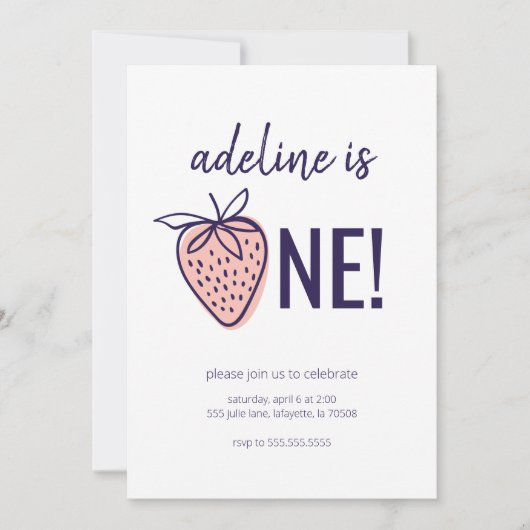 Strawberry Thema Erste Geburtstagsparty Einladunge Einladung (Vorderseite)