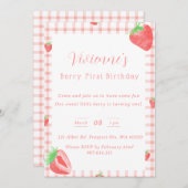 Strawberry thematisierte erste Geburtstagsparty Einladung (Vorne/Hinten)