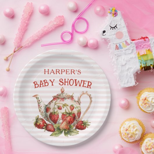 Strawberry Theme Baby Dusche Pappteller (Party)