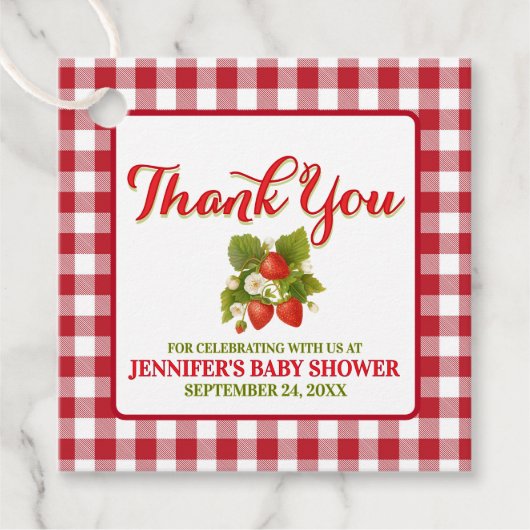 Strawberry Theme Baby Dusche Vielen Dank Geschenkanhänger (Vorderseite)