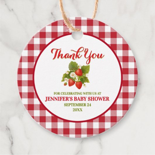 Strawberry Theme Baby Dusche Vielen Dank Geschenkanhänger (Vorderseite)