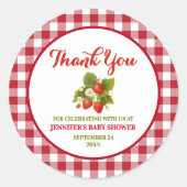 Strawberry Theme Baby Dusche Vielen Dank Runder Aufkleber (Vorderseite)