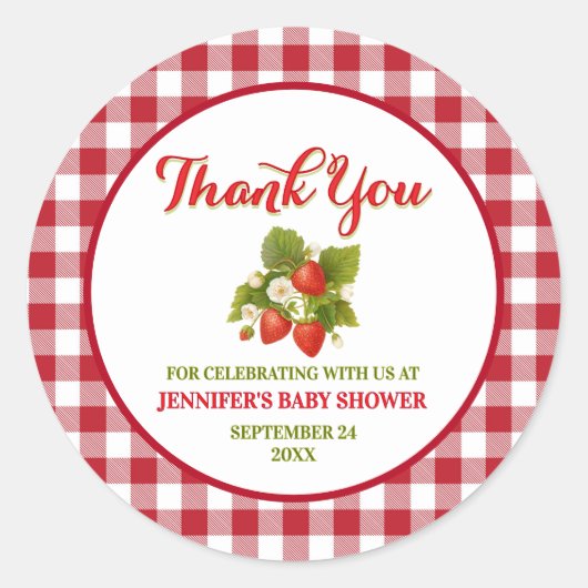 Strawberry Theme Baby Dusche Vielen Dank Runder Aufkleber (Vorderseite)