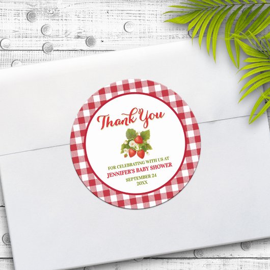 Strawberry Theme Baby Dusche Vielen Dank Runder Aufkleber