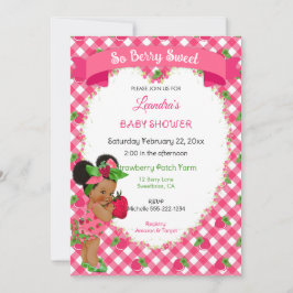 Strawberry Theme Baby Girl Gingham Pink Green Einladung