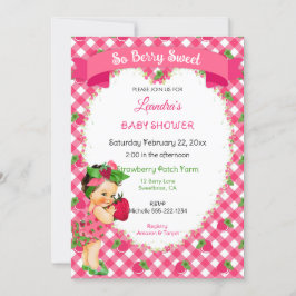 Strawberry Theme Baby Girl Gingham Pink Green Einladung