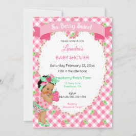 Strawberry Theme Baby Girl Gingham Pink Mint Einladung