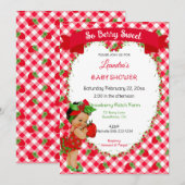 Strawberry Theme Baby Girl Gingham Red Green Einladung (Vorne/Hinten)