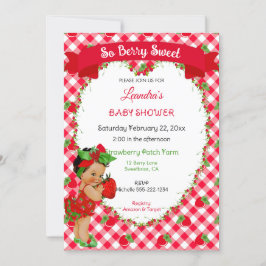 Strawberry Theme Baby Girl Gingham Red Green Einladung