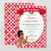 Strawberry Theme Baby Girl Gingham Red Green Einladung (Vorne/Hinten)