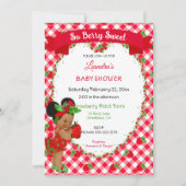 Strawberry Theme Baby Girl Gingham Red Green Einladung (Vorderseite)