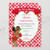 Strawberry Theme Baby Girl Gingham Red Green Einladung (Vorne/Hinten)